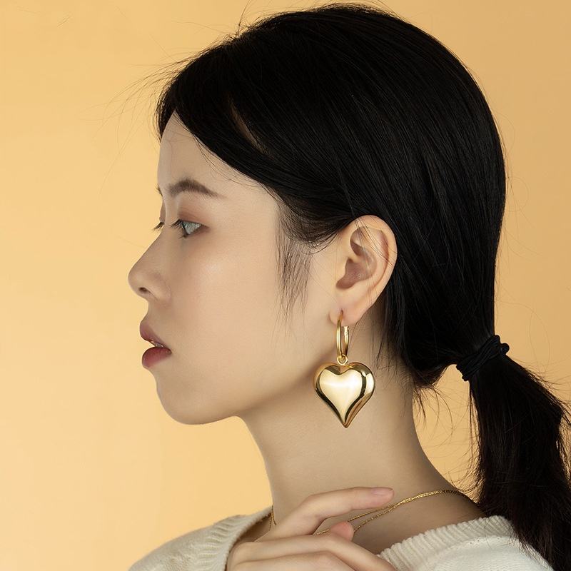 Chunky Heart Hoop Earrings-2