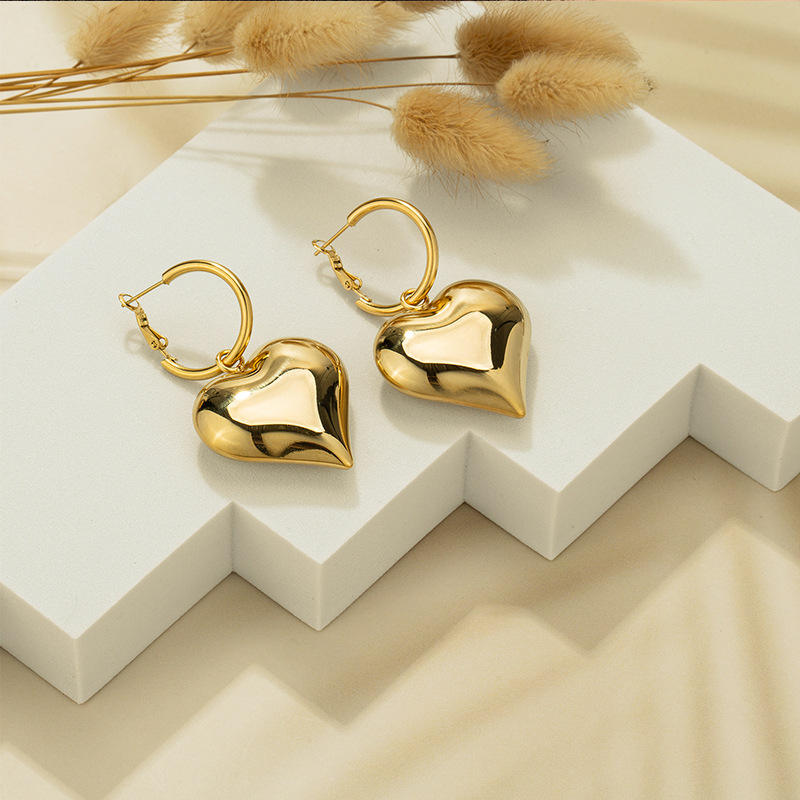 Chunky Heart Hoop Earrings-3