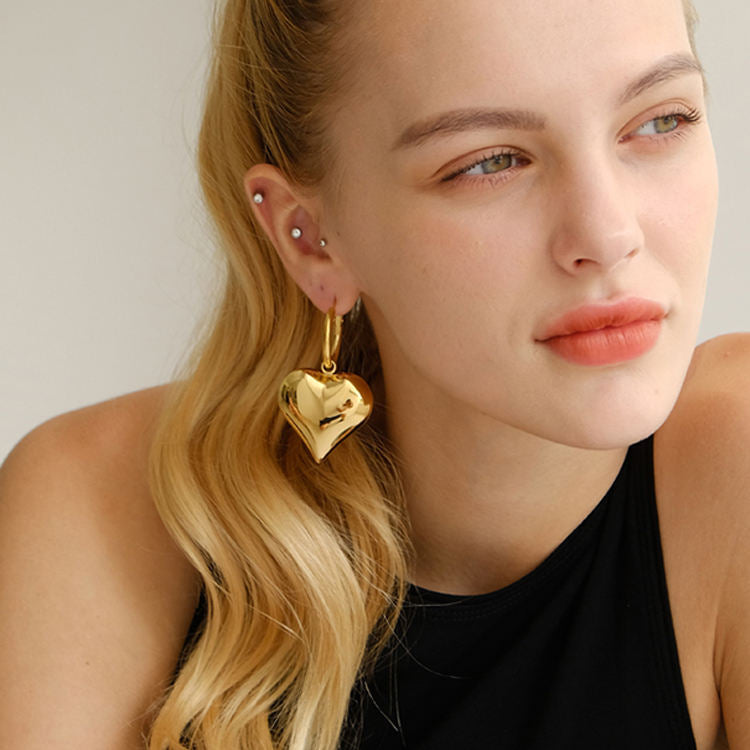 Chunky Heart Hoop Earrings-4