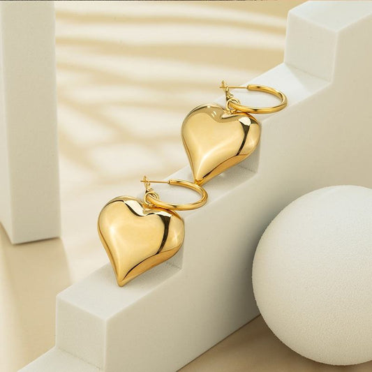 Chunky Heart Hoop Earrings-1
